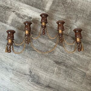 MCM 5 Light Candle Sconce Wood And Metal Rope Brass Tone Vintage 18x9.5